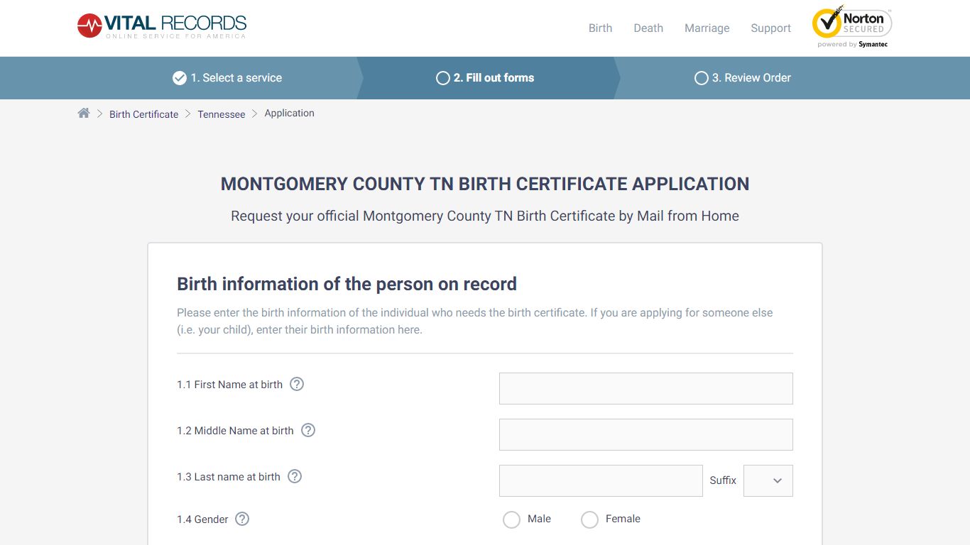 Montgomery County TN Birth Certificate Application - Vital Records Online