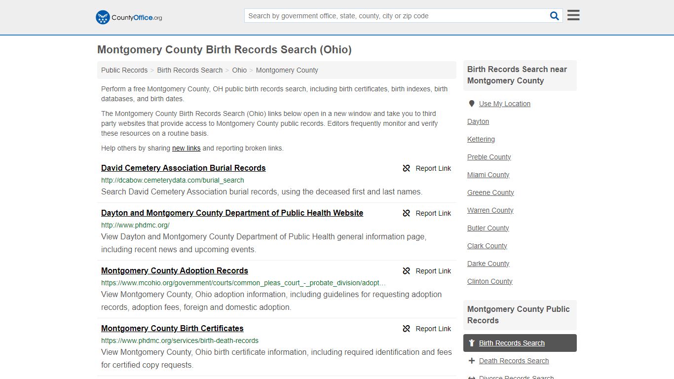 Montgomery County Birth Records Search (Ohio) - County Office